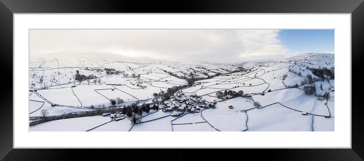 Muker Aerial in winter Swaledale Yorkshire dales Framed Mounted Print by Sonny Ryse