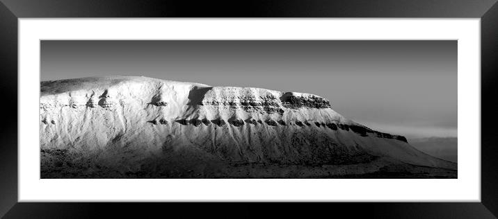 Pen-y-ghent in winter black and white Framed Mounted Print by Sonny Ryse