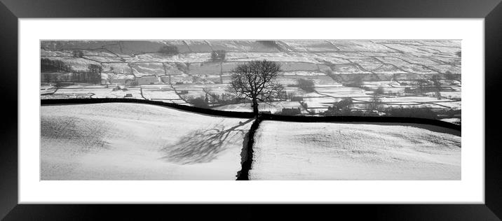 Wensleydale fields in winter in black and white yorkshire dales Framed Mounted Print by Sonny Ryse