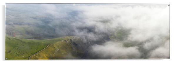 Winnats pass peak district misty aerial 2 Acrylic by Sonny Ryse