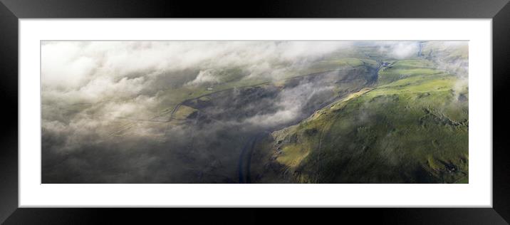 Winnats pass peak district misty aerial Framed Mounted Print by Sonny Ryse
