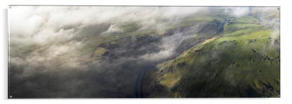Winnats pass peak district misty aerial Acrylic by Sonny Ryse