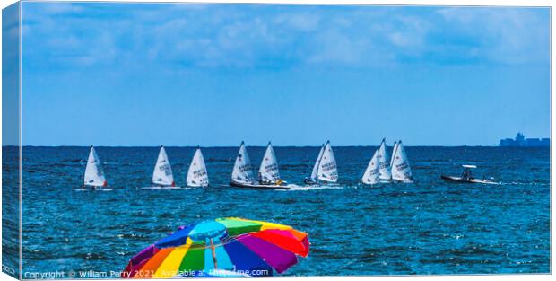 Laser Small Sailboat Racing Blue Ocean Fort Lauderdale Beach Flo Canvas Print by William Perry