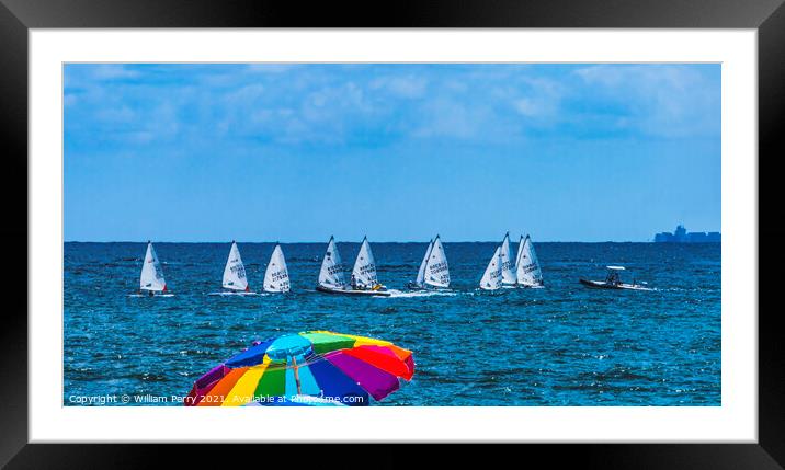 Laser Small Sailboat Racing Blue Ocean Fort Lauderdale Beach Flo Framed Mounted Print by William Perry