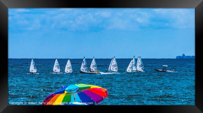 Laser Small Sailboat Racing Blue Ocean Fort Lauderdale Beach Flo Framed Print by William Perry
