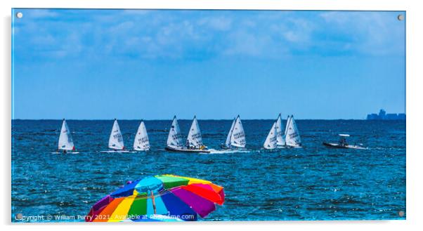 Laser Small Sailboat Racing Blue Ocean Fort Lauderdale Beach Flo Acrylic by William Perry
