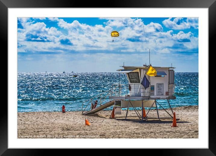 Lifeguard Station Beach Blue Ocean Fort Lauderdale Florida Framed Mounted Print by William Perry
