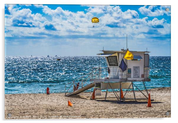 Lifeguard Station Beach Blue Ocean Fort Lauderdale Florida Acrylic by William Perry