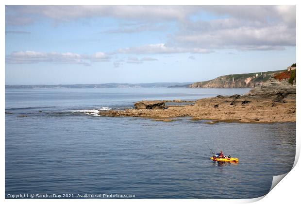 Porthleven Cornwall  yellow Canoe Fishing Print by Sandra Day