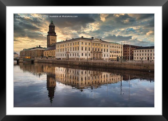 Gothenburg Town Square Reflection Framed Mounted Print by Navin Mistry
