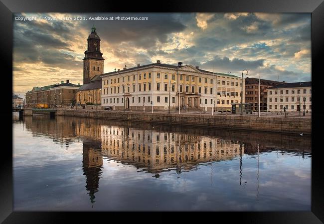 Gothenburg Town Square Reflection Framed Print by Navin Mistry