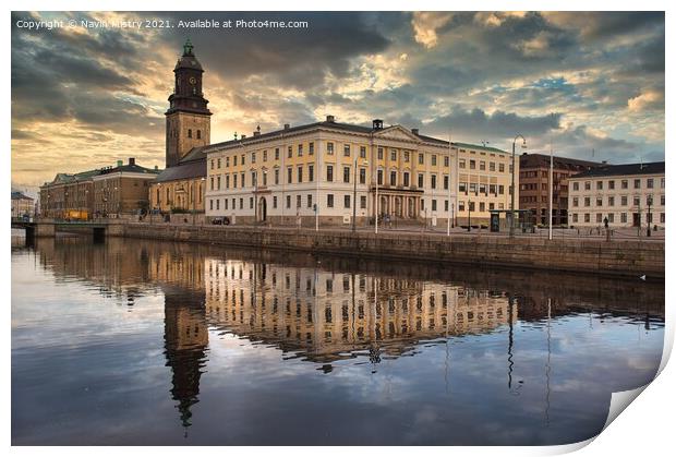 Gothenburg Town Square Reflection Print by Navin Mistry