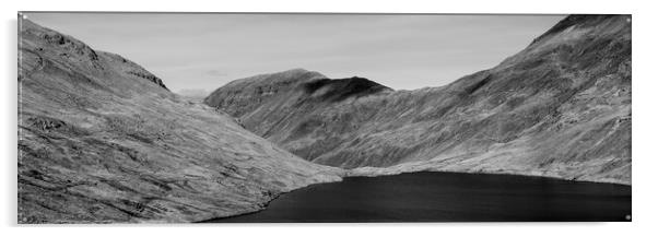 Grisedale Tarn Black and White Lake District Acrylic by Sonny Ryse