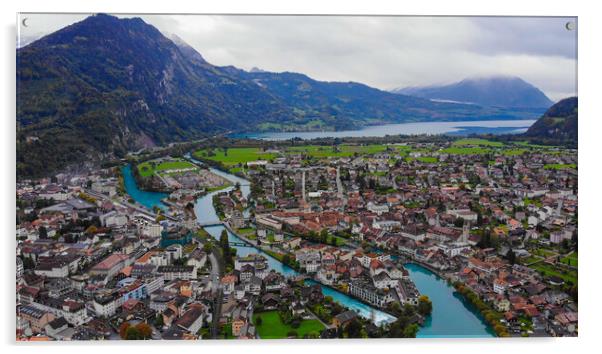 Aerial view over the city of Interlaken in Switzerland Acrylic by Erik Lattwein