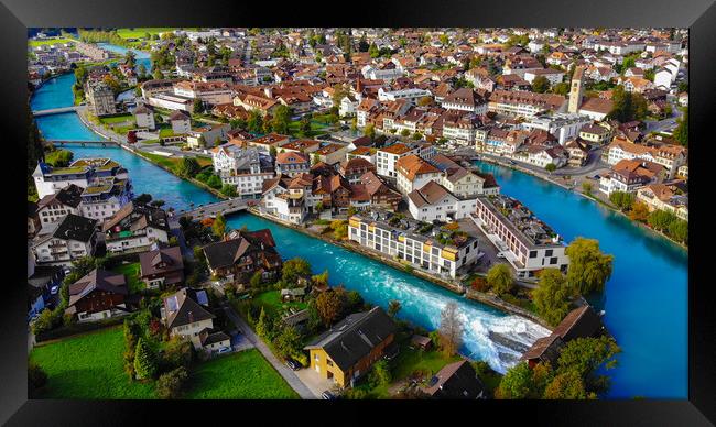 City of Interlaken in Switzerland - amazing drone footage Framed Print by Erik Lattwein