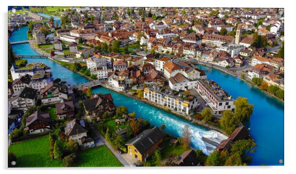 City of Interlaken in Switzerland - amazing drone footage Acrylic by Erik Lattwein