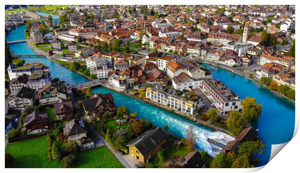City of Interlaken in Switzerland - amazing drone footage Print by Erik Lattwein