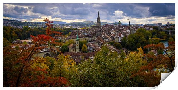 Panoramic view over the city of Bern - the capital city of Switz Print by Erik Lattwein