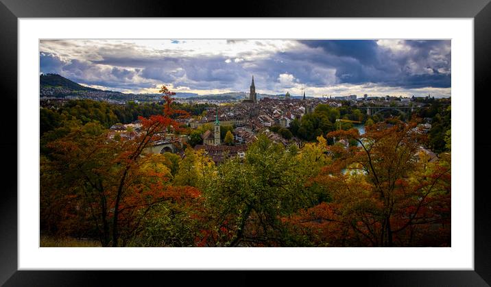 Panoramic view over the city of Bern - the capital city of Switz Framed Mounted Print by Erik Lattwein