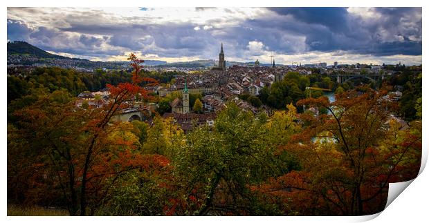 Panoramic view over the city of Bern - the capital city of Switz Print by Erik Lattwein