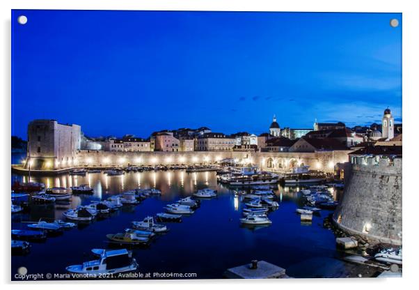 Dubrovnik wall at night Acrylic by Maria Vonotna