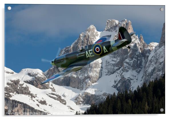 Spitfire LFVb Amongst The Mountain Peaks Acrylic by Steve de Roeck