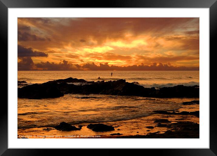 Fistral Beach at Sunset  Framed Mounted Print by Diana Mower