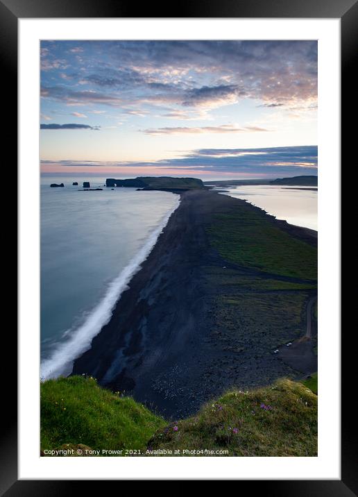 Black sand beach Framed Mounted Print by Tony Prower