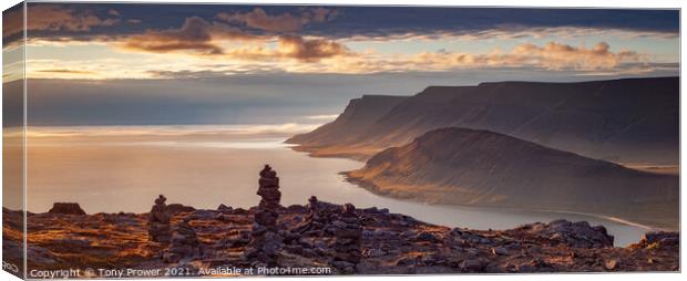 Westfjords Stone Piles Canvas Print by Tony Prower