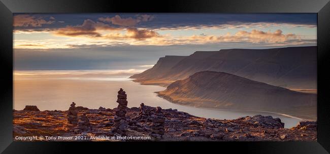 Westfjords Stone Piles Framed Print by Tony Prower