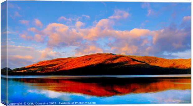 Autumn sunset reflections on Loch Morar, Mallaig, Scotland Canvas Print by Wall Art by Craig Cusins