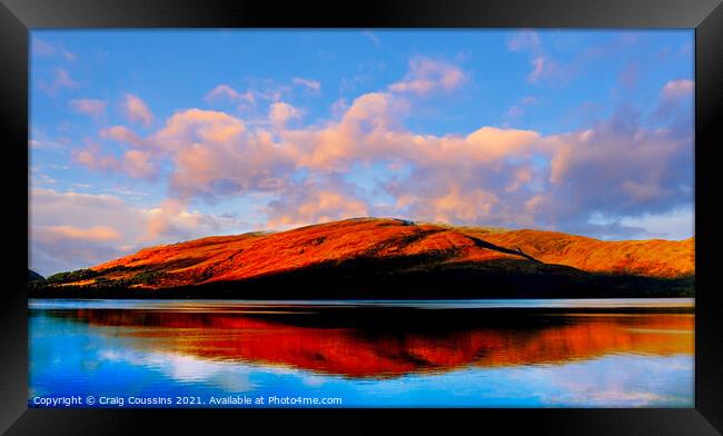 Autumn sunset reflections on Loch Morar, Mallaig, Scotland Framed Print by Wall Art by Craig Cusins