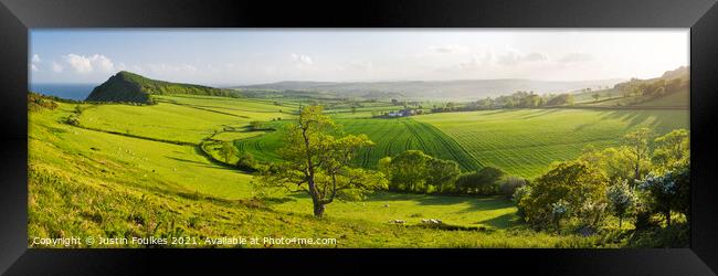 Panoramic view from Peak Hill, near Sidmouth, Devo Framed Print by Justin Foulkes