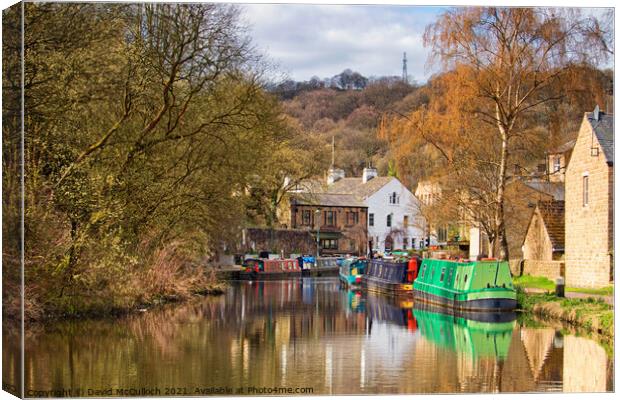 Canal boats at Todmorden Canvas Print by David McCulloch