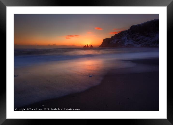 Black beach sunset Framed Mounted Print by Tony Prower