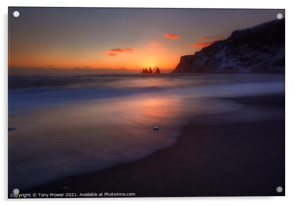 Black beach sunset Acrylic by Tony Prower