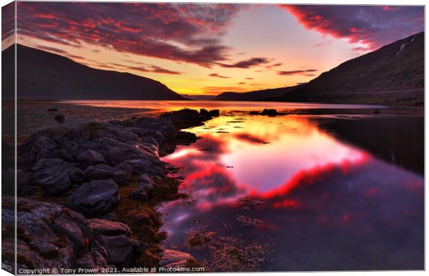 Hestafjordur Sunset Canvas Print by Tony Prower