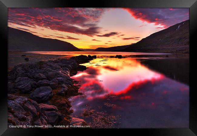 Hestafjordur Sunset Framed Print by Tony Prower