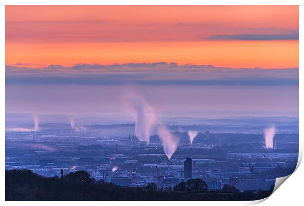 Dawn light across the city of Sheffield  Print by John Finney