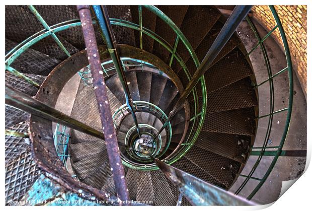 Spiral stairs going down Print by Nathan Wright