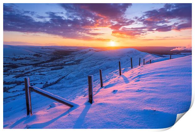 Rushup Edge sunrise above Edale Print by John Finney