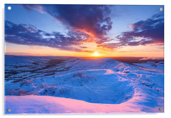 Rushup Edge sunrise above Edale Acrylic by John Finney