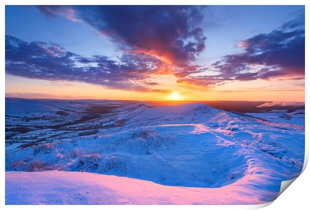 Rushup Edge sunrise above Edale Print by John Finney