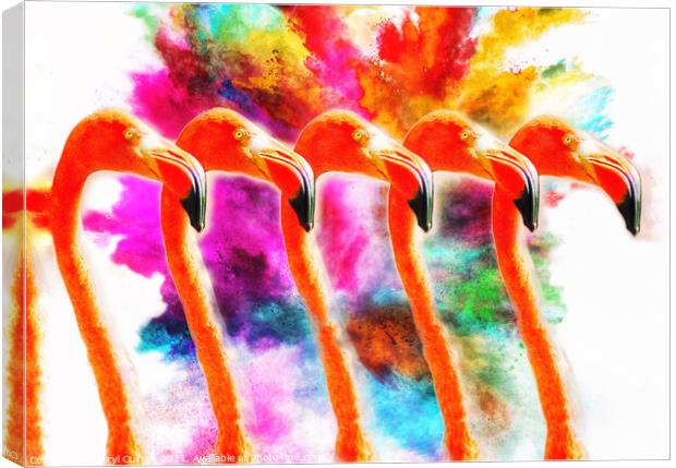 Explosion of Colour Flamingo Army Canvas Print by Beryl Curran