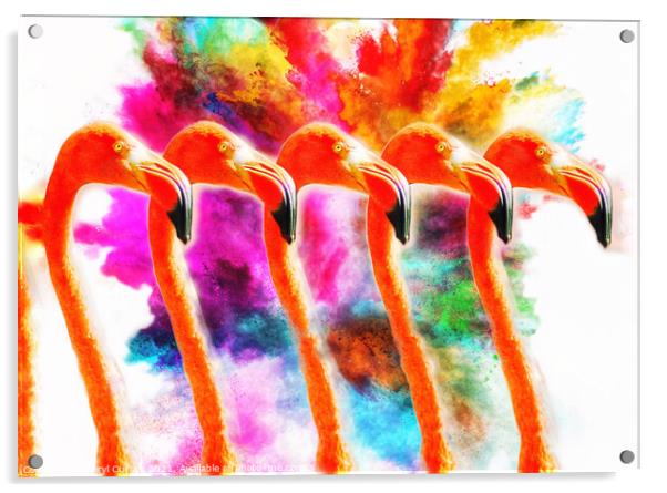 Explosion of Colour Flamingo Army Acrylic by Beryl Curran