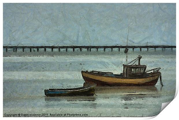Fishing Boats and Southend-on-Sea Pier Print by Dawn O'Connor
