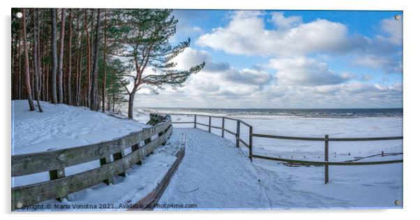 Winter snow covered Baltic sea coast Acrylic by Maria Vonotna
