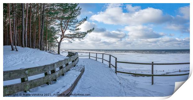 Winter snow covered Baltic sea coast Print by Maria Vonotna