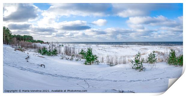 Snowy Baltic sea coast Print by Maria Vonotna