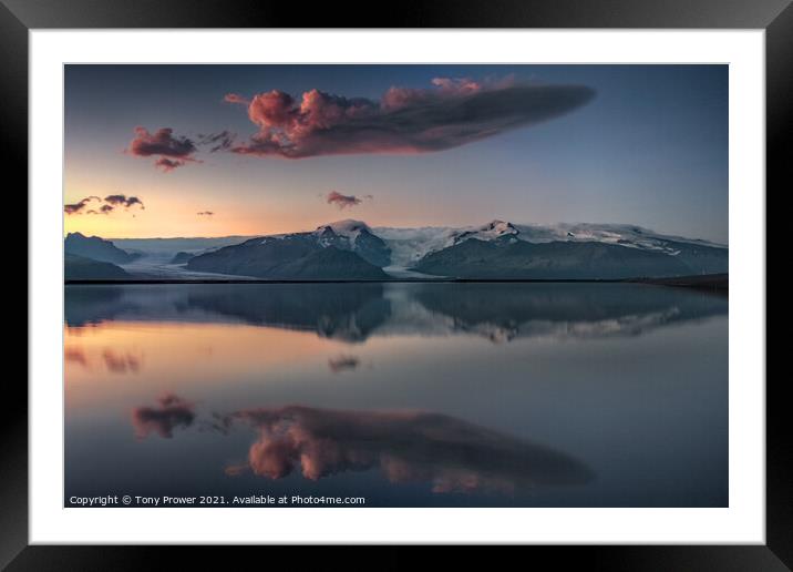 Vatnjokull cloud reflection Framed Mounted Print by Tony Prower